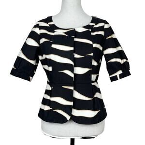 Kenneth Cole Reaction | Black Short Sleeve Collarless Tailored Business Jacket